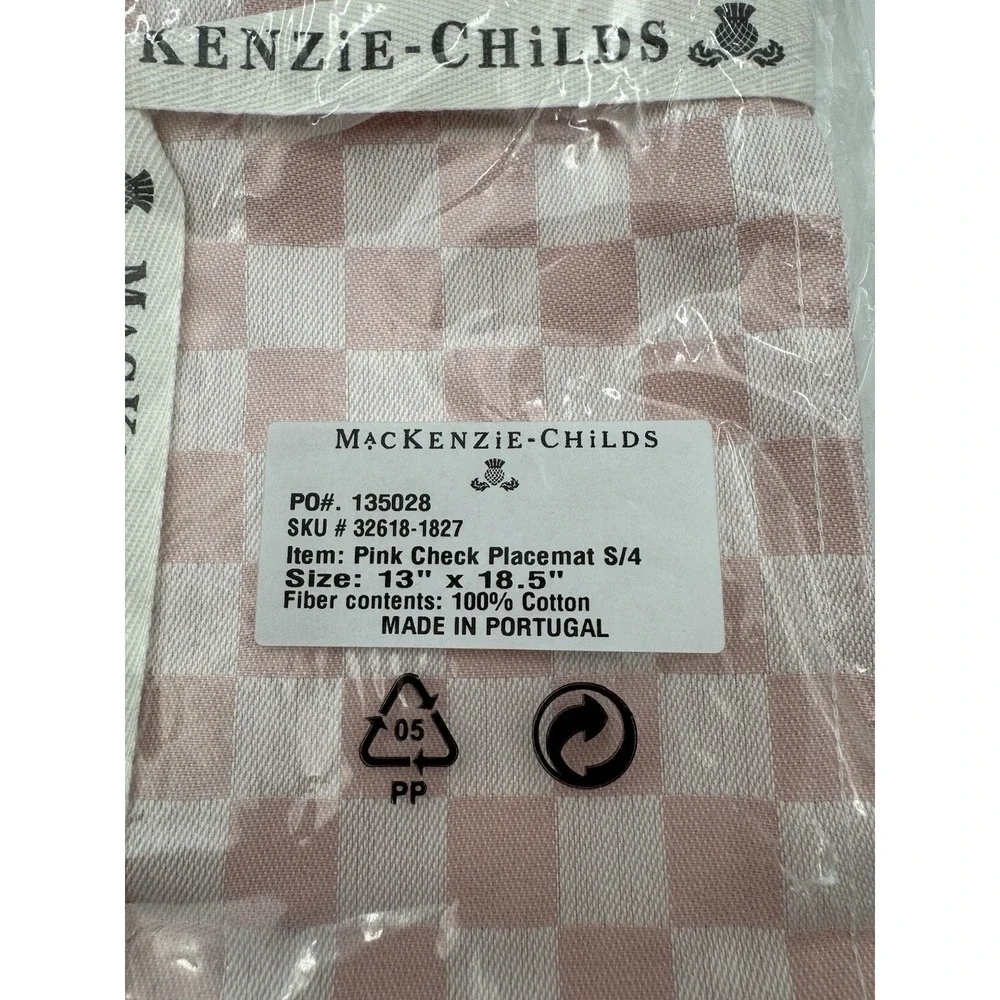 MacKenzie-Childs Pink Check Cotton Placemats – Set of 4 – NEW 13
